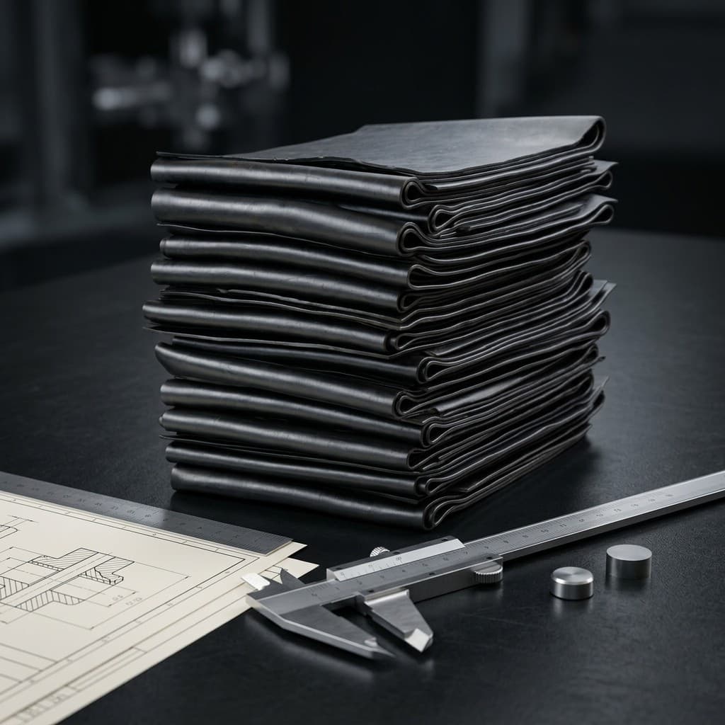 Stacked elastomer sheets with caliper and blueprint